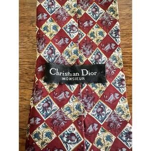 Christian dior Nautical Silk Neck Tie Monsieur Luxury Burgundy Sail Boat Fish